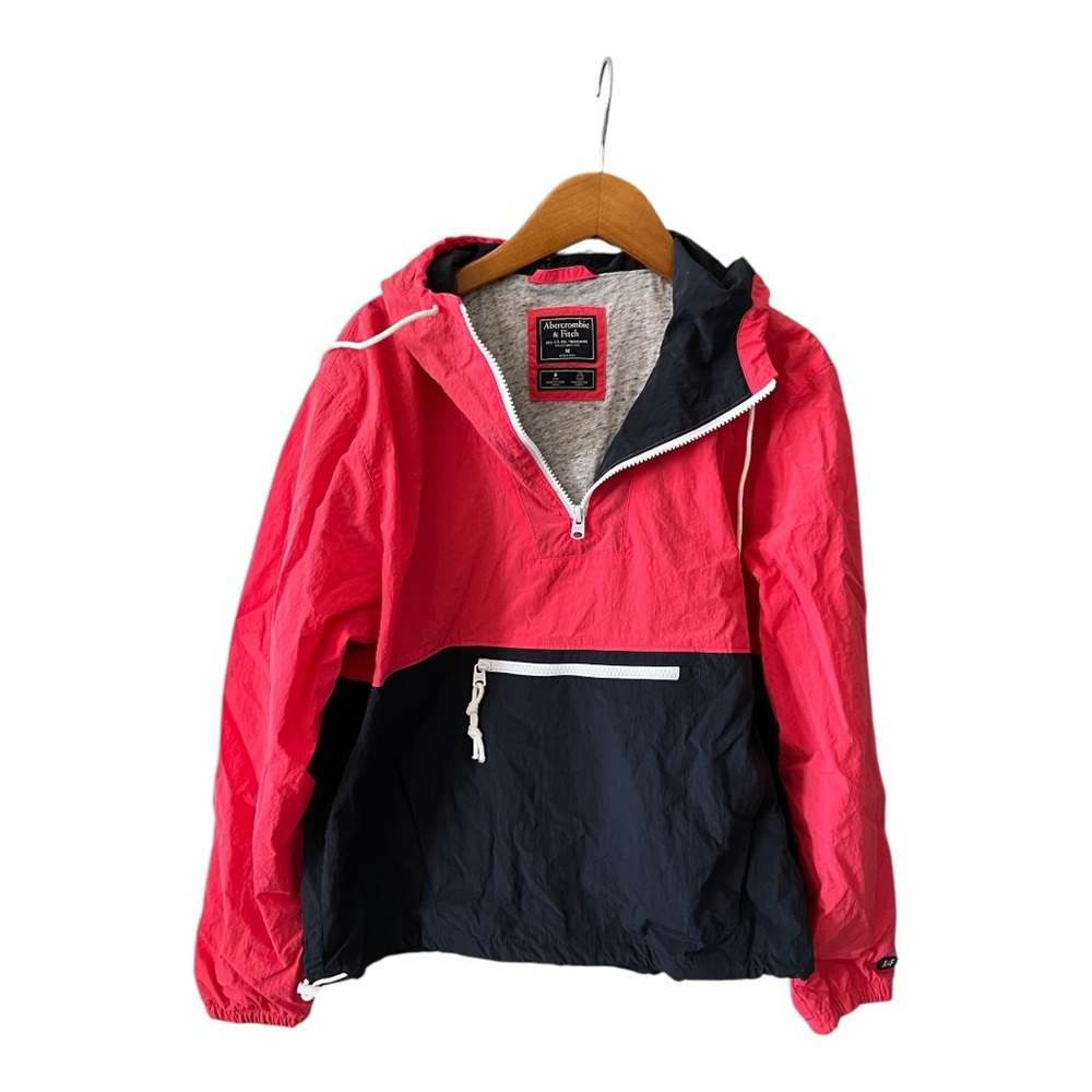 Abercrombie & Fitch‎ Windbreaker Pink, Navy & White Quarter-Zip, Hooded Sz M